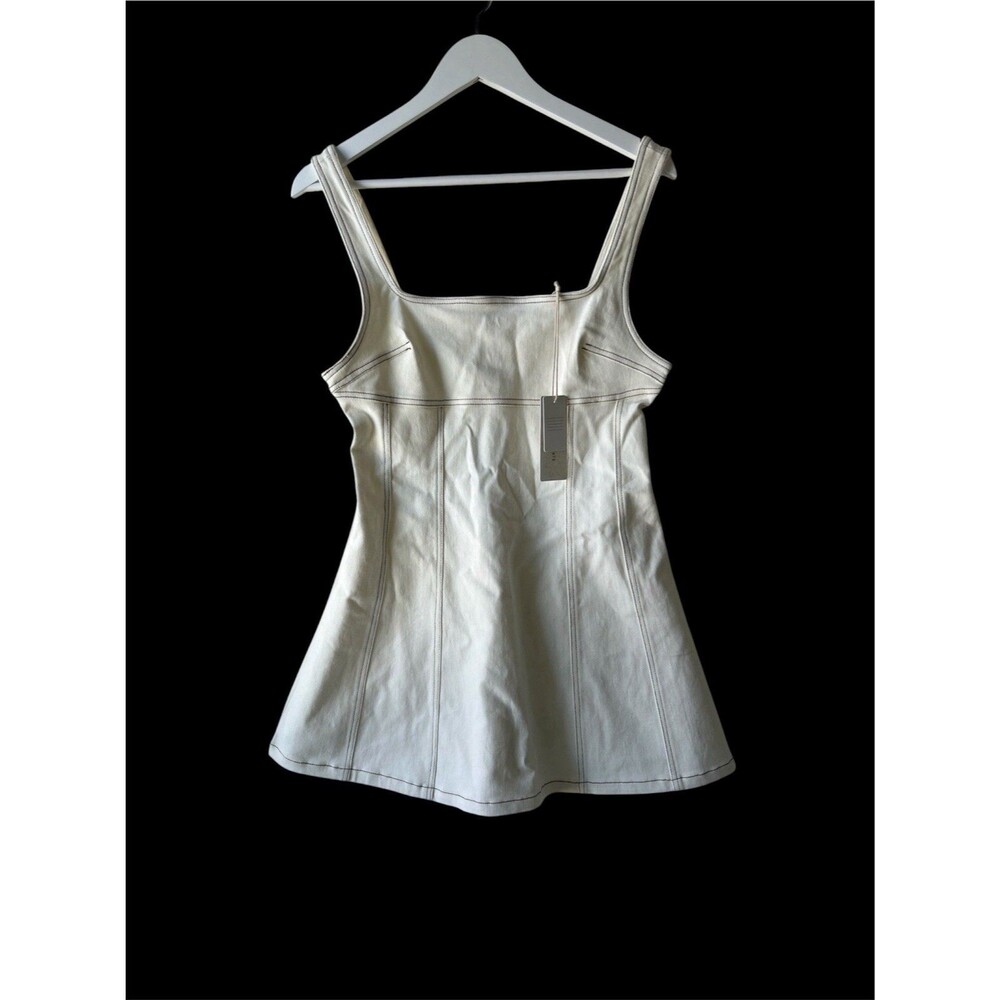 Altar’d State Leena Denim Mini Dress Ivory Size M Fit & Flare Topstitching NWT